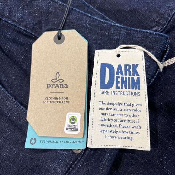 Prana Hillgard NEW Jeans Mens 42x34 Blue Dark Rinse Tapered Leg Slim Fit Organic - Picture 12 of 13